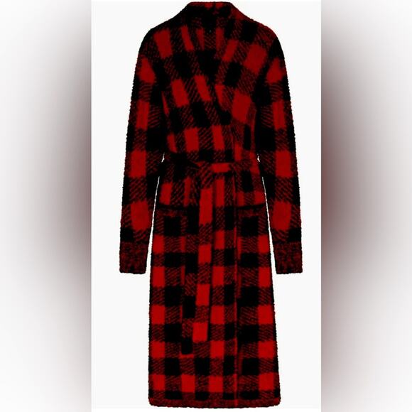 SKIMS | KNIT UNISEX ROBE red and black buffalo plaid small - Picture 4 of 5